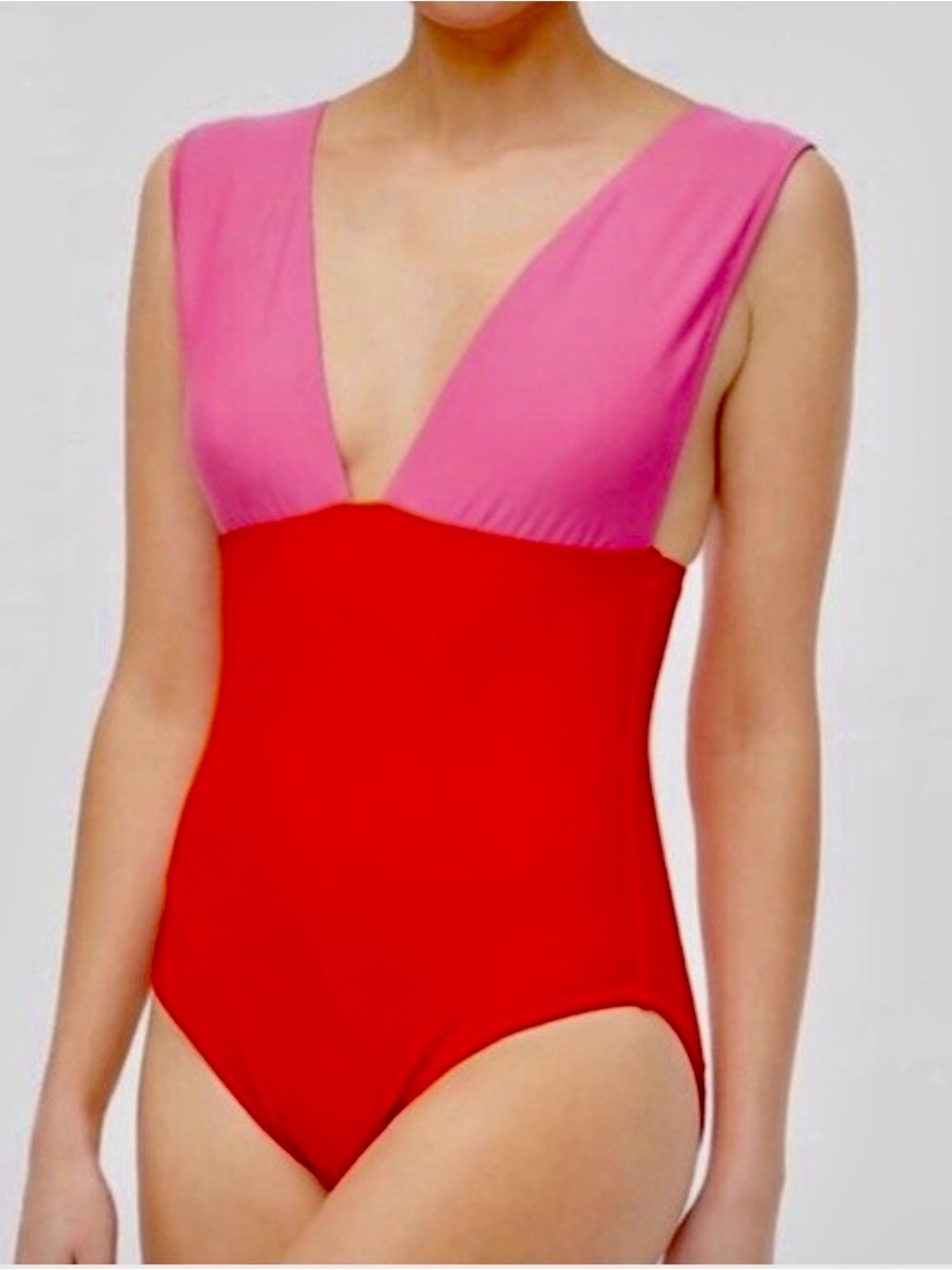 NEW J Crew pink two tone one piece swimsuit deep v neck Small